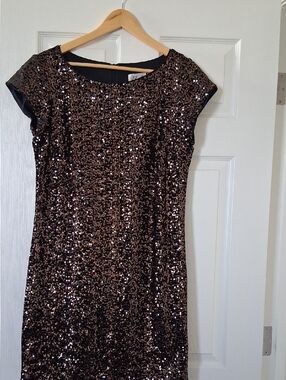 Eliza J Bronze Sequin Cap-Sleeve Sheath Dress